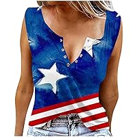 Women Ring Hole V Neck Tank Tops American Flag Stars Stripes Sleeveless T Shirts 4th of July Patriotic Casual Blouse