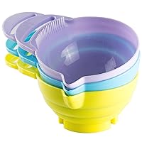 Hair Dye Bowl Set – 3 Salon Color Bowls with Measurements, Pour-Spout, Double Handle and Combed Edge - Purple/Blue/Yellow - Hair Color Bowls for Hair Salon - Hair Color Bowl Set