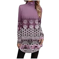 Women Plus Size Shirts Solid Turtle Neck Casual Tunics Long Sleeve Button Western Sweatshirt Vintage Work Clothes