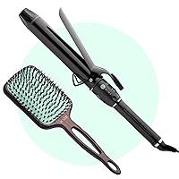 Value Bundle Luxury Boar Bristle Paddle Brush and Professional Series Curling Iron 1 1/2 inch by MINT | Extra-Long 2-Heater Ceramic Barrel That Stays Hot. Travel-Ready Dual Voltage.