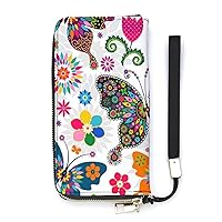 Vintage Colorful Butterfly Wristlet Wallet Leather Long Card Holder Purse Slim Clutch Handbag for Women