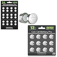 POWEROWL CR2032 Battery 3V Lithium 12 Pack with LR44 Batteries 24 Pack Alkaline Battery 1.5V Button Coin Cell Battery