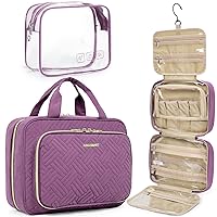 BAGSMART Toiletry Bag Hanging Travel Makeup Organizer with TSA Approved Transparent Cosmetic Bag Makeup Bag for Full Sized Toiletries, Large-Purple