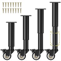 7-12 inch Metal Adjustable Furniture Legs with 2.36 inch Swivel Caster Wheels for Cabinet/Sofa/Bed/Dresser/Couch/Coffee Table-Heavy Duty Replacement Support Legs with Caster Wheels Set of 4