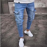 High Street Mens Jeans Side Pockets Casual Denim Straight Ripped Jeans for Men Multi Pocket Pencil Pants,Retro,4XL