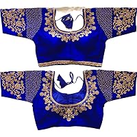 Phantom Silk Golden Zari Embroided Thread Heavy Handwork Saree Sari Blouse Half Sleeve Readymade for Women
