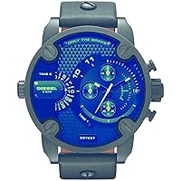 Diesel Men's 46mm Little Daddy Quartz Stainless Steel and Leather Chronograph Watch, Color: Black (Model: DZ7257)