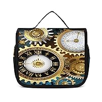 Two Steampunk Clocks with Gears Toiletry Bag Hanging Wash Bag Travel Makeup Bag Organizer Cosmetic Bag for Women Men