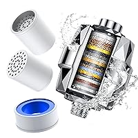 Shower Filter 20-Stage Shower Head Filter for Hard Water, Showerhead Filter with 3 Replaceable Filter Cartridges, High Output Shower Water Filter for Removing Chlorine and Fluoride, Polished Chrome
