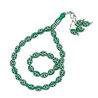 Large Green Tasbih 11x14-mm Plastic Resin Electroplated Silver-tone Flower Design 33-ct Prayer Dhikr Beads