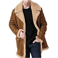 Mens Faux Fur Jackets Sherpa Fleece Lined Trench Coat Winter Warm Thicken Overcoat Outwear Fluffy Leather Jacket