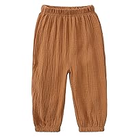 ACSUSS Boys Girls Breathable Cotton Linen Pants Solid Color Harem Sweatpants Summer Casual Bottoms