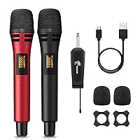 Wireless Microphones, TONOR UHF Dual Karaoke Microphone System, Microfonos Inalambricos with Rechargeable Receiver Cordless Dynamic Mic Micro Kit for Singing, Wedding, DJ Party, Speech TW320 Black&Red