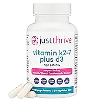 Just Thrive Vitamin K2-7 Plus D3 - Immune, Heart, and Bone Health Supplement, 60 Vegetable Capsules