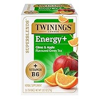 Twinings Superblends Energy+ Herbal Tea with Vitamin B6, Citrus & Apple Caffeine-Free Green Tea, 16 Tea Bags (Pack of 6), Enjoy Hot or Iced