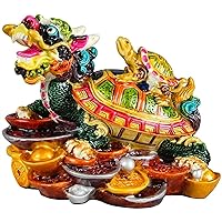 Qiangcui Decorative Accessories Ornaments Feng Shui Colored Ceramics Dragon Turtle Statue Wealth Prosperity Sculpture Best Housewarming Congratulatory Gift Home Decor Feng Shui Decoration