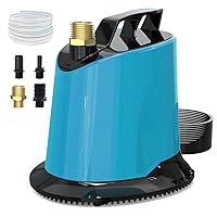 AgiiMan Sump Pump - 125W 1100GPH Submersible Water Pump with 16ft Drainage Hose, 25ft Extra Long Power Cord & 4 Hose Adapters, Water Pump for Basements, Pool Fountains, Hot Tub, Garden Pond, Blue