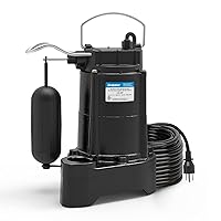 1/3 HP Submersible Sewage/Effluent Pump,3680 GPH Cast Iron Sump Pump with Automatic Integrated Snap-action Float Switch for Basement,Flooding Area…