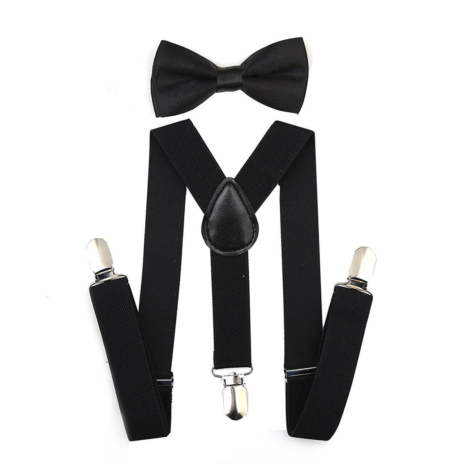 1920's Boys Gangster Costume Set - Short Brim Fedora Hat,Adjustable Suspenders with Pre-Tied Bow Tie, Old Man Eyebrows & Moustache,Nerd Fake Glasses for Kids & Child(Black Hat & Black Suspenders)