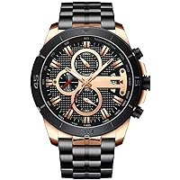 Men's Leather Band Stainless Steel Classic Casual Waterproof Chronograph Date Analog Quartz Watch