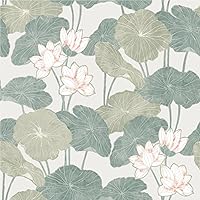 RoomMates RMK11438WP Beige and Green Lily Pad Peel and Stick Wallpaper, Roll
