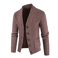 Mens Shawl Collar Cardigan Sweater Button down jacket Casual Fleece Long-Sleeve warm soft Sweater with Pockets