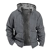 Hooded Fleece Jacket for Mens Full Zip Winter Outdoor Thicken Warm Sherpa Lined Coats Plain Outwear with Pocket