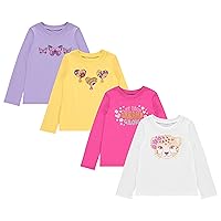 Girls 4-Pack Long Sleeve Graphic T-Shirts - 100% Cotton, Fun & Vibrant Designs