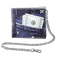 Mens Faux Leather Wallet Card Holder Coin Purse With Safty Chain