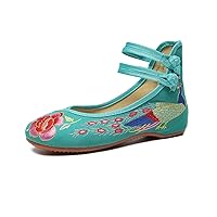 TRC Women's Red Tailed Peacock Embroidered Cloth Shoes Wedding Shoes Low Heel Women's Single Shoes Dance Shoes