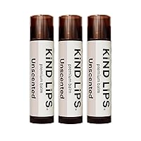 Kind Lips Lip Balm - Nourishing & Moisturizing Lip Care for Dry Lips Made from Shea Butter, Beeswax with Vitamin E |Unscented| 0.15 Ounce (Pack of 3)
