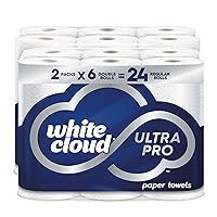 White Cloud Ultra PRO Ultra Absorbent Paper Towel, Choose-a-Size Sheets, 2 Packs of 6 DOUBLE Rolls = 24 Regular Rolls