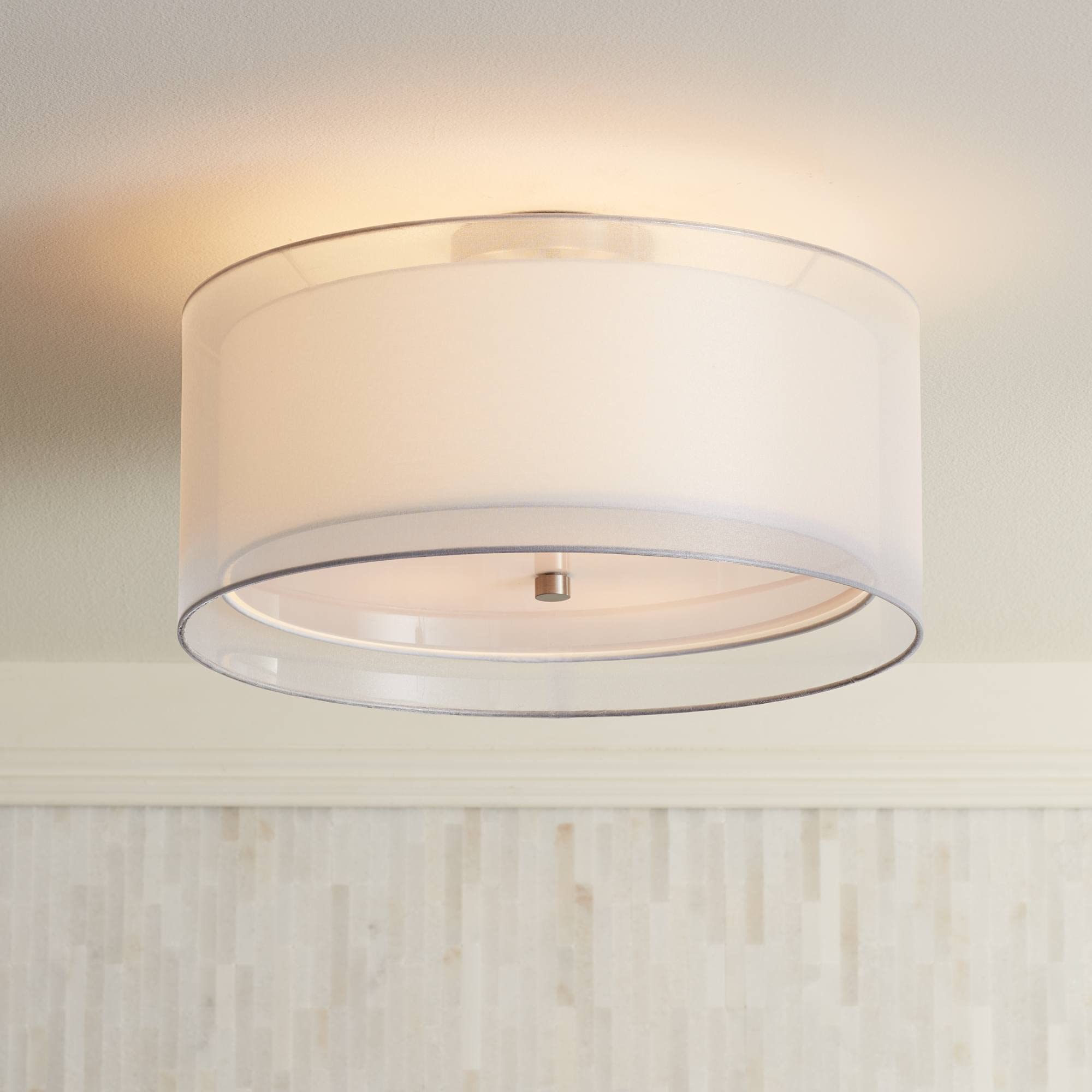 Possini Euro Design Modern Close to Ceiling Light Flush Mount Fixture Polished Nickel 18