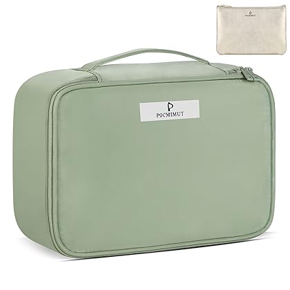 Pocmimut Cosmetic Bag for Women Cosmetic Travel Makeup Bag Large Travel Toiletry Bag for Girls Brush Bags, Reusable(Green)