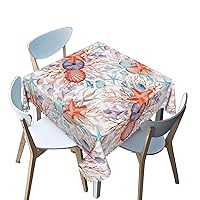 Nautical ocean Coral Tablecloth Square,watercolor theme,Stain and Wrinkle Resistant Table Cloth Square Table Cover Overlay Cloth,for Dining, Kitchen, Wedding and Parties etc（multicolor，70 x 70 Inch）