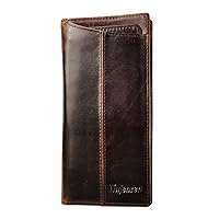 Mens Genuine Leather Bifold Wallet Organizer Checkbook Card Case Long (Brown)