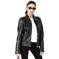 Women's Leather Jacket Real Lambskin Quilted Moto Jacket Hand Made Biker jacket Black Color
