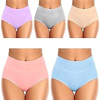 Ceseboo Womens Tummy Control Underwear Cotton High Waisted No Muffin Top Full Briefs Soft Breathable Panties
