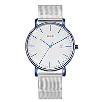 BUREI Stylish Men's Wristwatches, Minimalist Ultra-slim, Large Dial and Date, Stainless Steel Strap