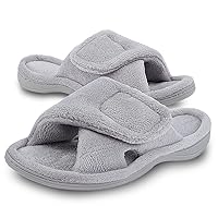 Git-up Women's Memory Foam Slippers with Arch Support Adjustable Hook and Loop Slippers Diabetic Open Toe Soft Bedroom House Slippers for Indoor Outdoor Shoes