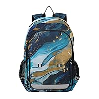 ALAZA Blue & Golden Marble Laptop Backpack Purse for Women Men Travel Bag Casual Daypack with Compartment & Multiple Pockets