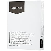 Amazon Basics Multipurpose Copy Printer Paper, 20 Pound, White, 96 Brightness, 8.5 x 11 Inch, 1 Ream , 500 Sheets Total