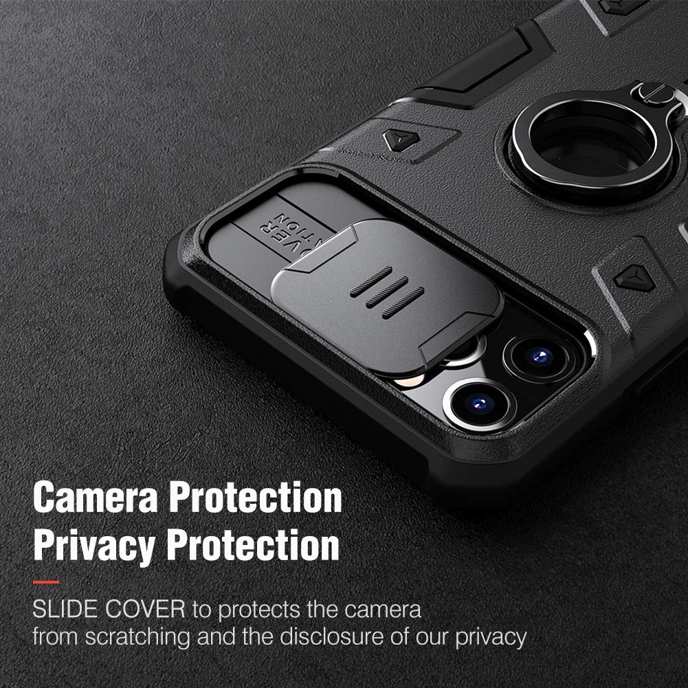 Nillkin Armor iPhone 11 Pro Max Case, [Built in Kickstand & Camera Lens Protector] Shockproof Hard Plastic Back & Soft Silicone Bumper Hybrid Cover Phone Case for iPhone 11 Pro Max 6.5'' Black