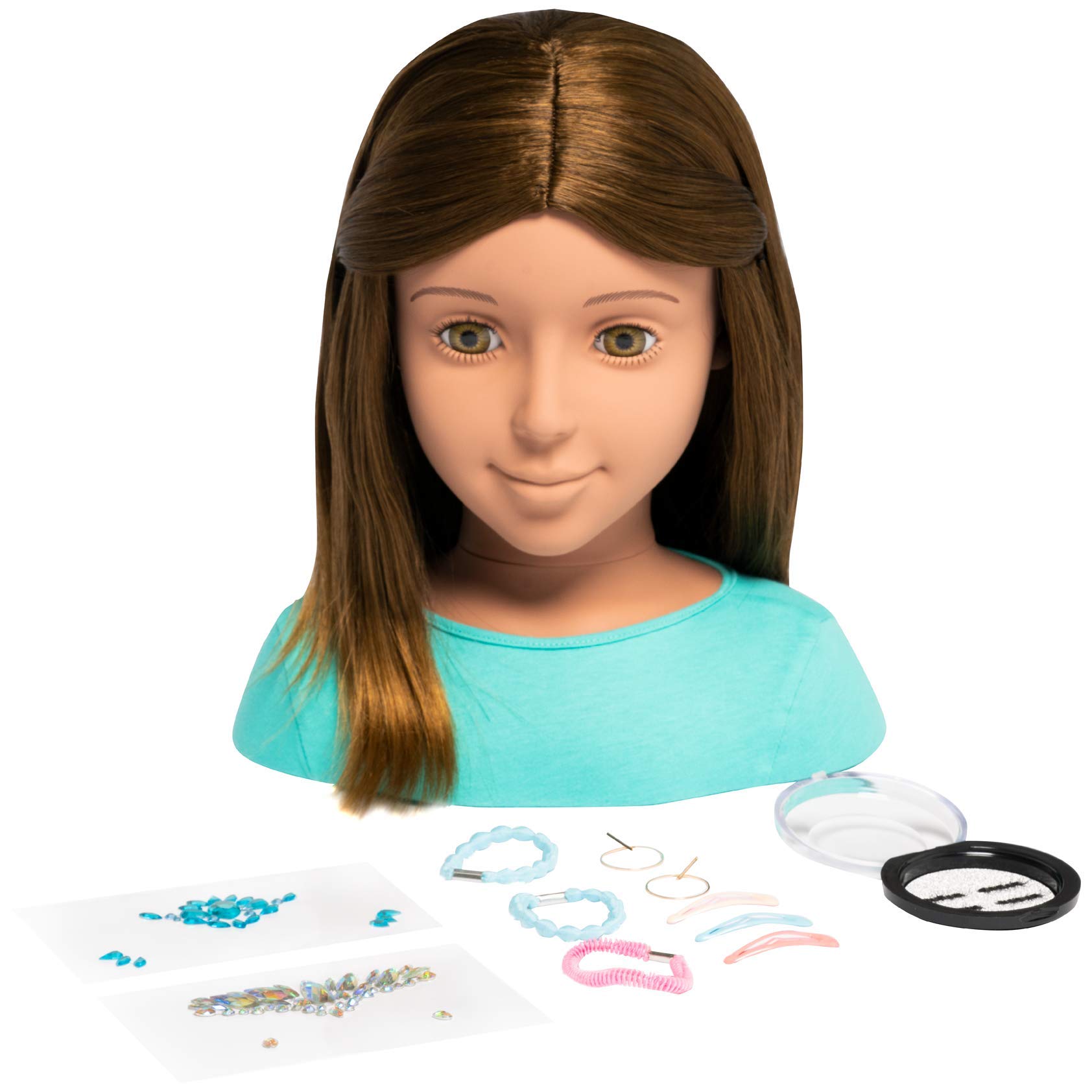 I'm A Stylist Styling Head Deluxe Lucy - Doll Mannequin Head, Interchangeable Wig, Synthetic Fiber Brown Hair Includes Magnetic Lashes, Hair Accessories, Earrings & Face Gems for Kids 8+ Years - 13