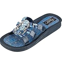 Grandco Women's 25550d Denim Slide Jeweled Waterproof Molded Sole Summer Sandals