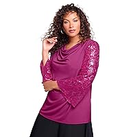 Roaman's Women's Plus Size Ultrasmooth Fabric Embellished Bell-Sleeve Blouse