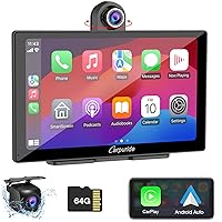 2024 Newest Carpuride W905 Wireless Carplay Android Auto Stereo with 4K Dash Cam, Portable 9 Inch IPS Screen with Front/Backup Camera,Car Radio Receiver,Mirror,Bluetooth, Drive Navigation