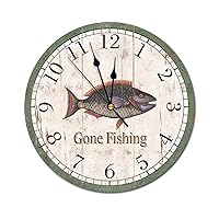 Gone Fishing Wall Clock Blackhead Seabream Fish Clock Battery Operated Farmhouse Clock Decorative Wall Clock for Kitchen,Living Room,Bedroom,Fishing Gifts for Dad, Gifts for Fishermen, 10 Inch