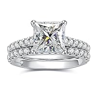 AnuClub （Total 4.14ct 3CT Center Moissanite Engagement Rings Wedding Band D Color VVS1 Round Cut 925 Sterling Silver Bridal Sets for Women