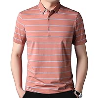 Men's Stripe Polo Shirts Short Sleeve Cotton Pique Golf Shirt Casual Collared Shirt Lightweight Shirts with 3 Buttons